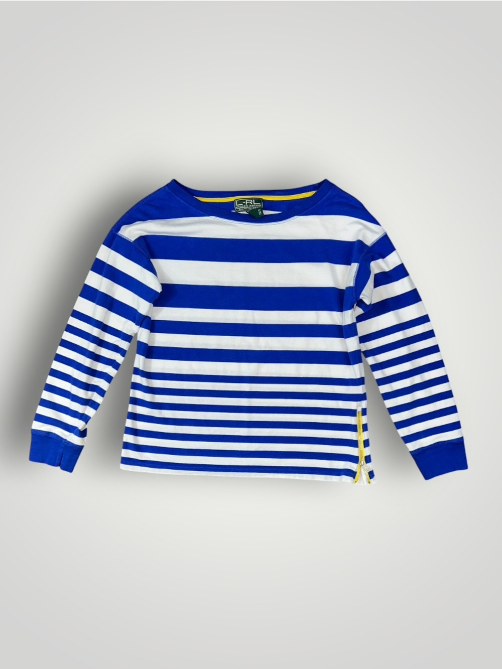Ralph Lauren Blue & White Striped Tee with Yellow Trim